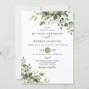 Invitación Eucalyptus Greenery Suculento Boda