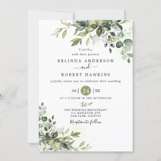 Invitación Eucalyptus Greenery Suculento Boda