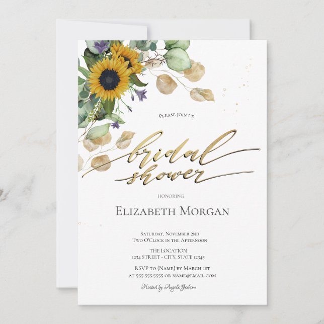 Invitación Eucalyptus Greenery Sunflowers Bridal Shower (Anverso)