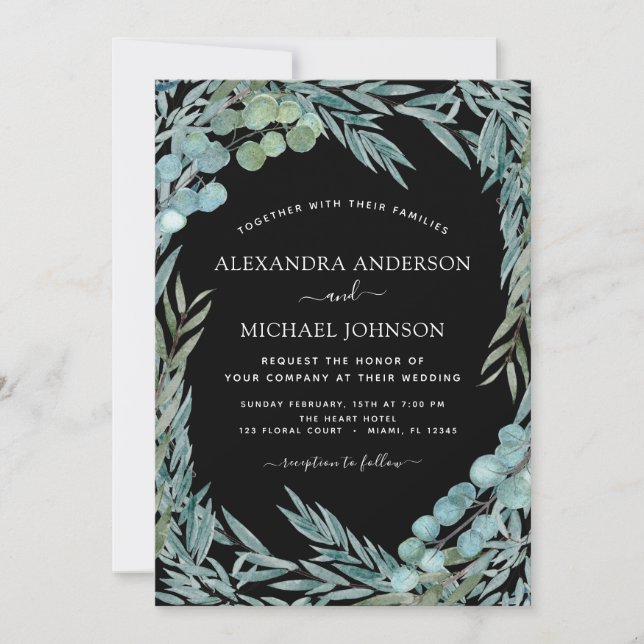 Invitación Eucalyptus Greenery Watercolor Boda Botánico (Anverso)