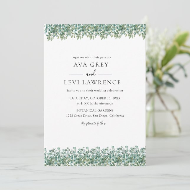 Invitación eucalyptus greenery wedding (Anverso de pie)