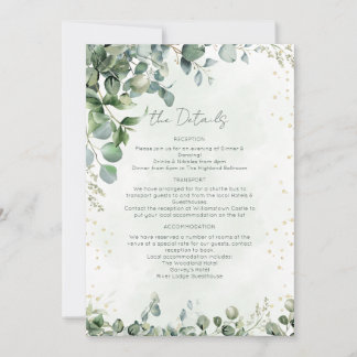 Invitación Eucalyptus Greenery Wedding Details Card - 1001A