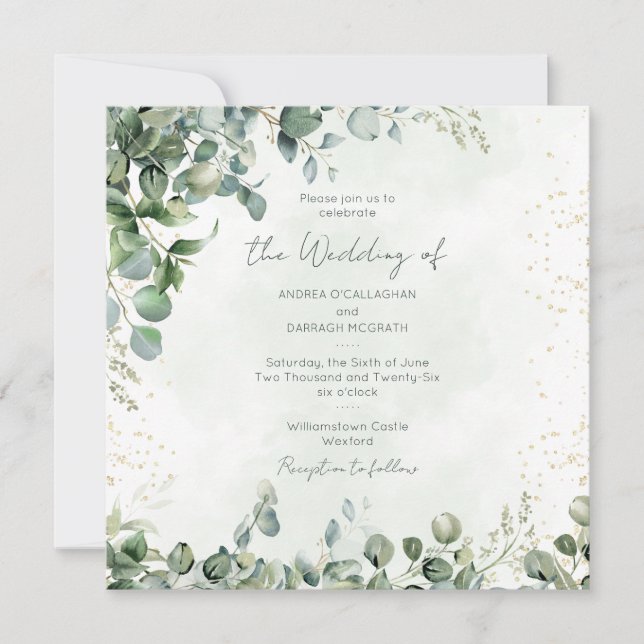 Invitación Eucalyptus Greenery Wedding Invitation 1001 Square (Anverso)
