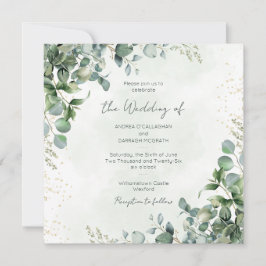 Invitación Eucalyptus Greenery Wedding Invitation Square 1001