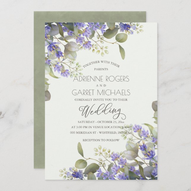 Invitación Eucalyptus Greenery Y Lavender Boda (Anverso / Reverso)