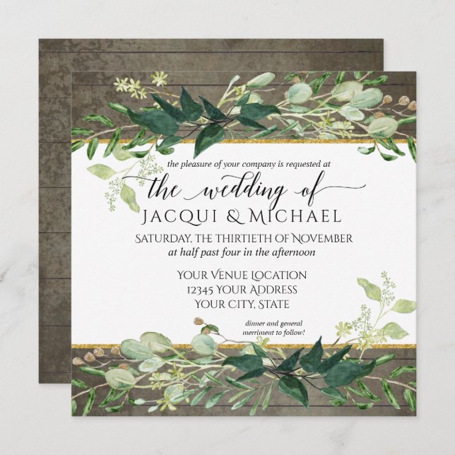 Invitación Eucalyptus Grove Foliage Rustic Winery Boda (Anverso / Reverso)