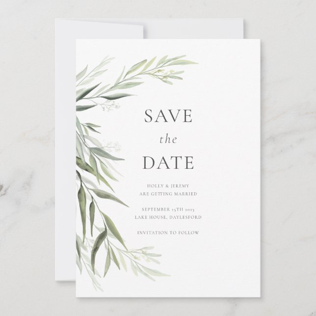 Invitación Eucalyptus Gum deja la vegetación Guardar la fecha (Anverso)