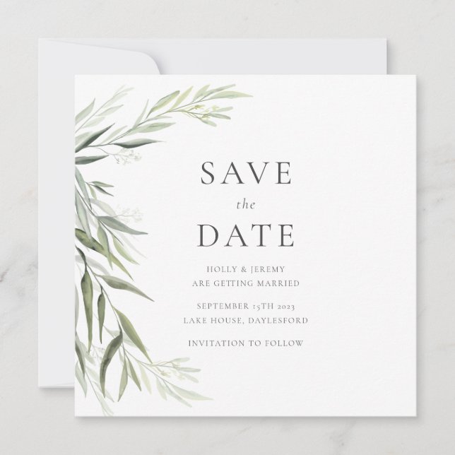 Invitación Eucalyptus Gum deja la vegetación Guardar la fecha (Anverso)