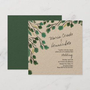 Invitación Eucalyptus Hand Draaf Leaf Script Boda Kraft