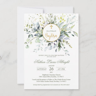 Invitación Eucalyptus Herbal Cross Baptismo