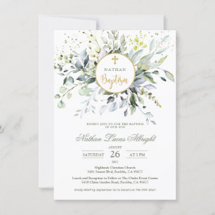 Invitación Eucalyptus Herbal Cross Baptismo