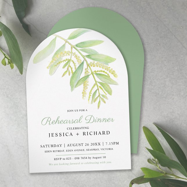Invitación Eucalyptus hojas agua verde boda ensayo (Subido por el creador)