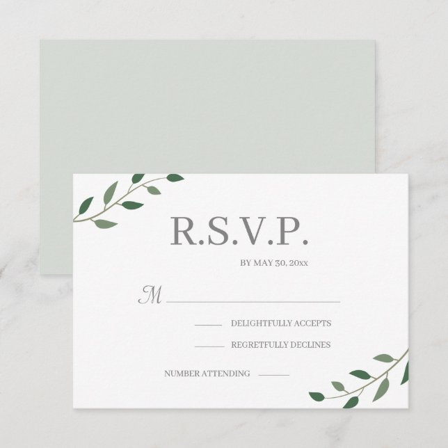 Invitación Eucalyptus Hojas Verdes Elegante Boda RSVP (Anverso / Reverso)