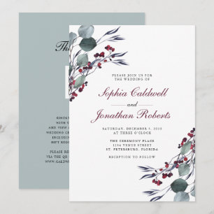 Invitación Eucalyptus Holly Berries Código QR Boda RSVP