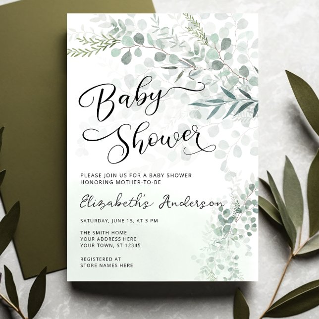 Invitación Eucalyptus Jaula Botánica Baby Shower Verde (Subido por el creador)