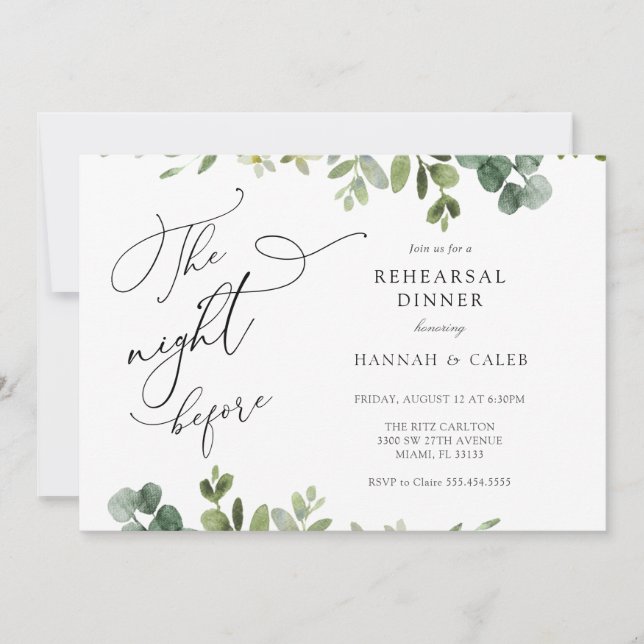 Invitación Eucalyptus La Noche Antes De La Cena Del Ensayo (Anverso)