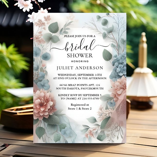 Invitación Eucalyptus Lace Tulle Dusty Blue Bridal Shower (Subido por el creador)