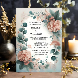 Invitación Eucalyptus Lace Tulle Pastel Dusty Blue Boda