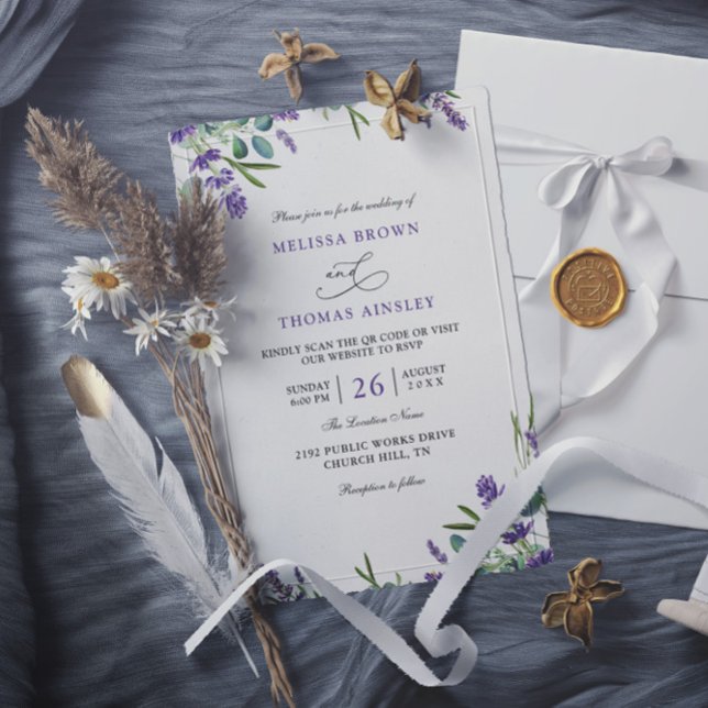 Invitación Eucalyptus Lavender Elegant Budget QR Code Wedding (Subido por el creador)