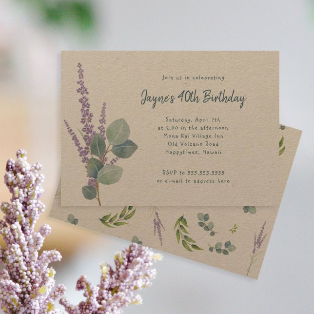 Invitación Eucalyptus Lavender fiesta de cumpleaños botánica (Subido por el creador)