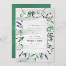 Invitación Eucalyptus Lavender Greenery QR Código RSVP Boda