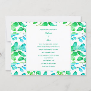 Invitación Eucalyptus Leaf Art Green Verde azulado Dusty Blue