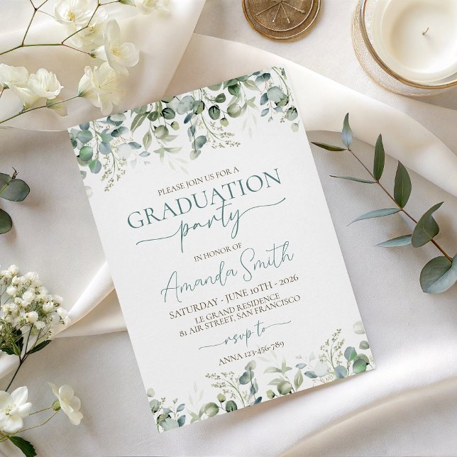 Invitación Eucalyptus Leaf Border Graduation Invite (Subido por el creador)
