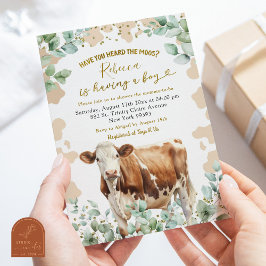 Invitación Eucalyptus Leaf Cow Farm Boy Greenery Baby Shower