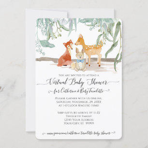 Invitación Eucalyptus Leaf Woods Deer Fox Baby Virtual Shower