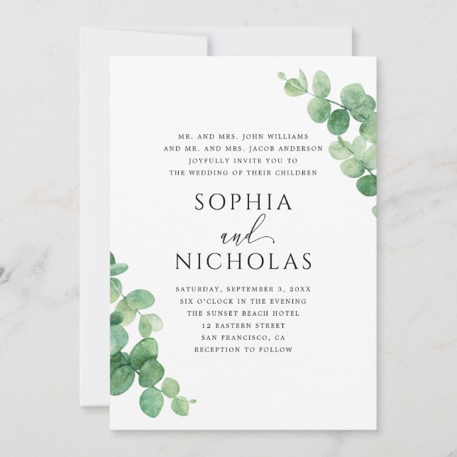 Invitación Eucalyptus Leaves Wedding. Outdoor Greenery Garden (Anverso)