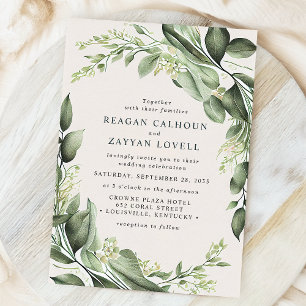 Invitación Eucalyptus Leaves Wreath Boda moderno