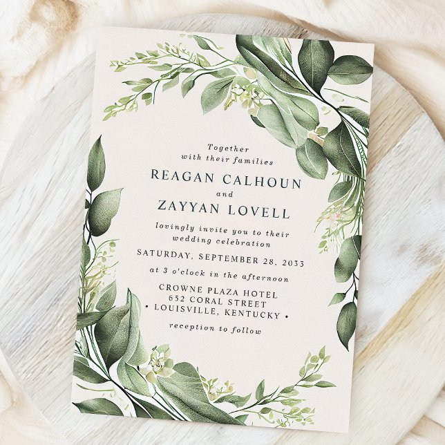 Invitación Eucalyptus Leaves Wreath Boda moderno (Subido por el creador)
