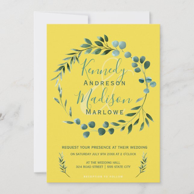 Invitación Eucalyptus Lemon Citrus Boda (Anverso)