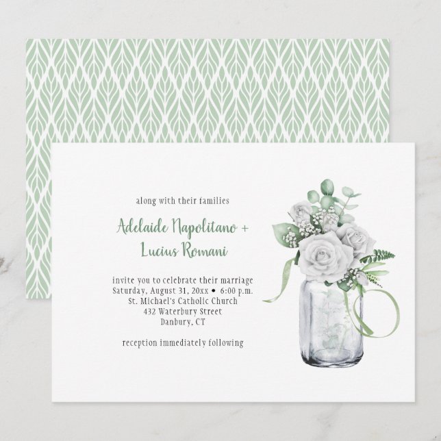 Invitación Eucalyptus Mason Jar Boda (Anverso / Reverso)
