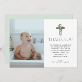 Invitación Eucalyptus Modern Baptism Photo Thank You Cards