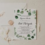 Invitación Eucalyptus Modern Calligraphy Bat Mitzvah<br><div class="desc">Esta invitación al murciélago de caligrafía moderna de eucalipto mitzvah es perfecta para un simple mitzvah de murciélago. El diseño presenta una acuarela de hojas y ramas de eucaliptos botánicos elegantes dibujadas a mano.</div>