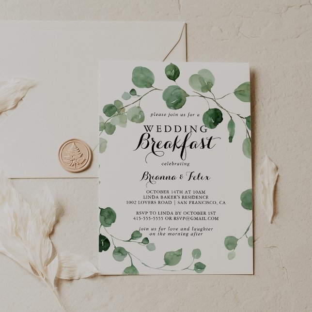 Invitación Eucalyptus Modern Calligraphy Boda Desayuno (Subido por el creador)