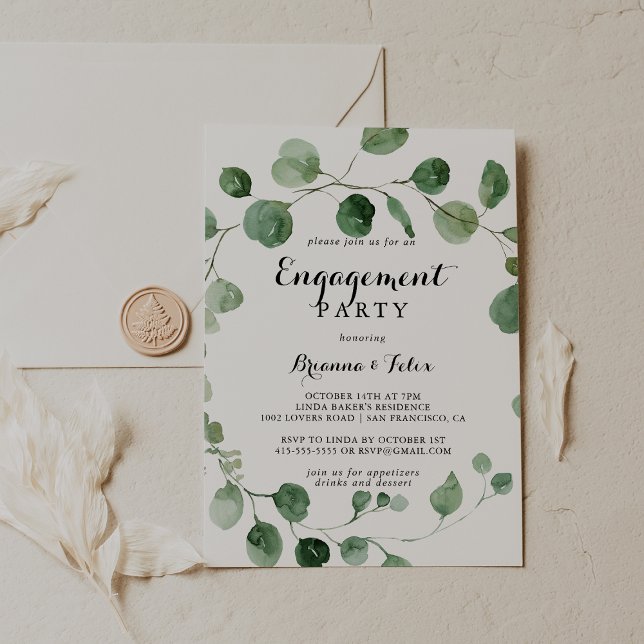 Invitación Eucalyptus Modern Calligraphy Engagement Party (Subido por el creador)