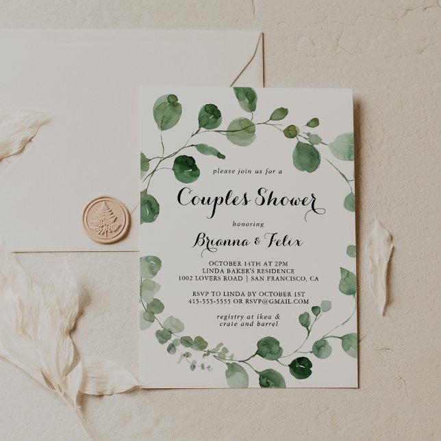 Invitación Eucalyptus Modern Calligraphy Parejas Ducha (Subido por el creador)