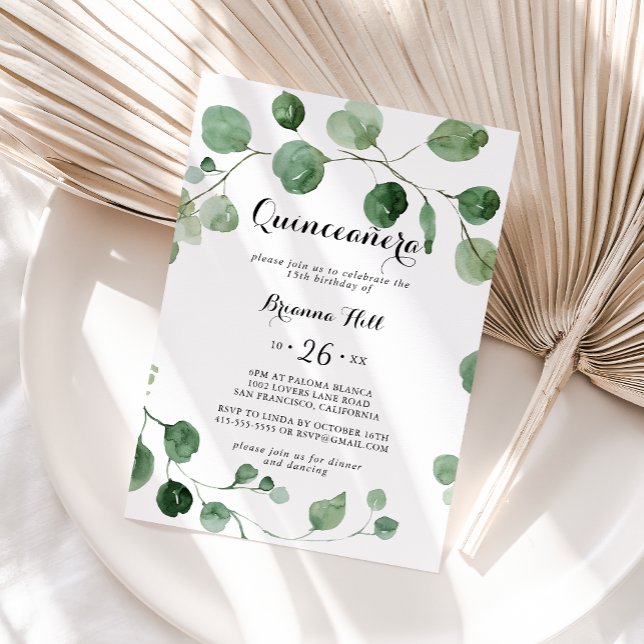 Invitación Eucalyptus Modern Calligraphy Quinceañera (Subido por el creador)