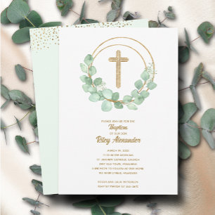 Invitación Eucalyptus moderno bautismo