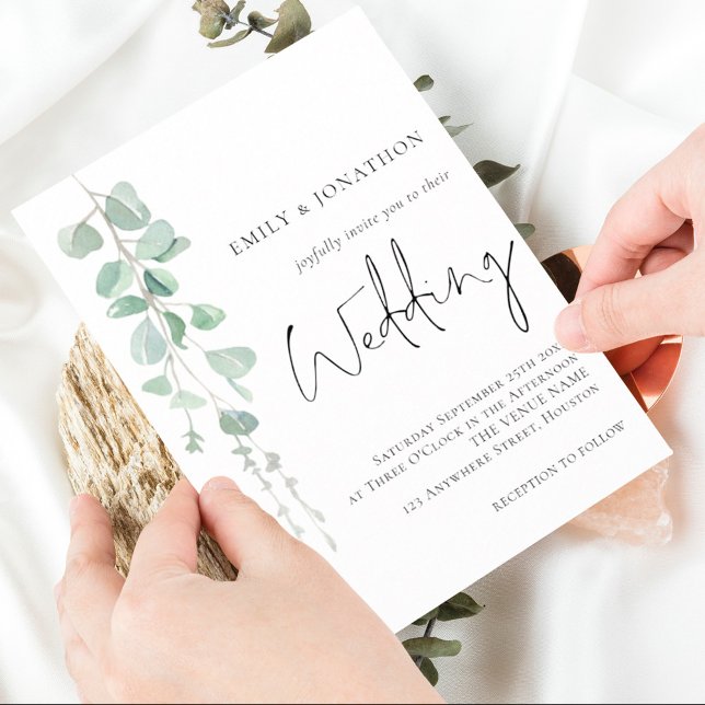Invitación Eucalyptus Moderno Boda de guión elegante (Subido por el creador)
