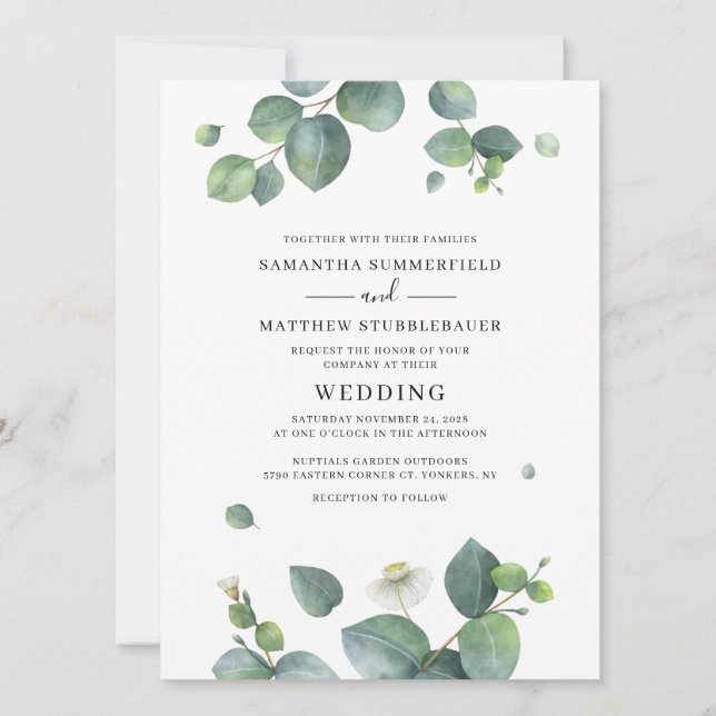 Invitación Eucalyptus moderno Boda de la vegetación (Anverso)