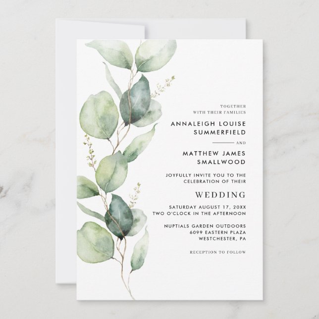 Invitación Eucalyptus moderno Boda de la vegetación botánica (Anverso)