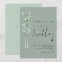 Eucalyptus Moderno Boda Elegante Script Oscuro Sag