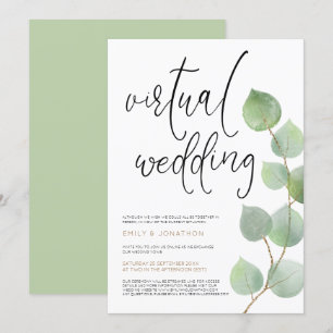 Invitación Eucalyptus moderno deja Boda virtual de guiones