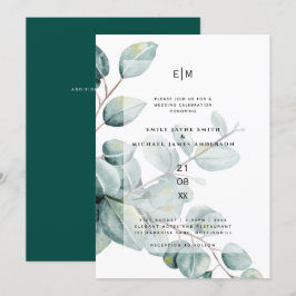 Invitación Eucalyptus moderno deja una boda verde invitacione
