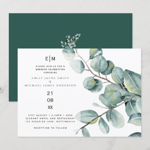 Invitación Eucalyptus moderno deja una boda verde invitacione
