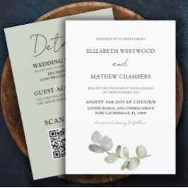 Invitación Eucalyptus Moderno Sage Green Todo En Un Boda