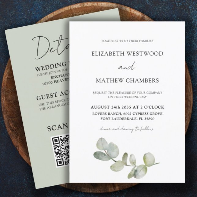 Invitación Eucalyptus Moderno Sage Green Todo En Un Boda (Subido por el creador)